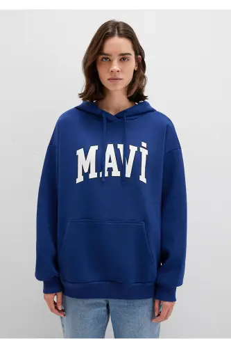 Logo Baskılı Sweatshirt Oversize/Geniş Kesim 1600361-70722 - Mavi-70722 - 4