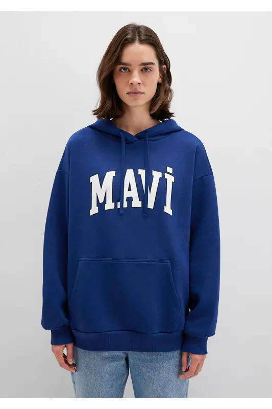 Logo Baskılı Sweatshirt Oversize/Geniş Kesim 1600361-70722 - Mavi-70722 - 4