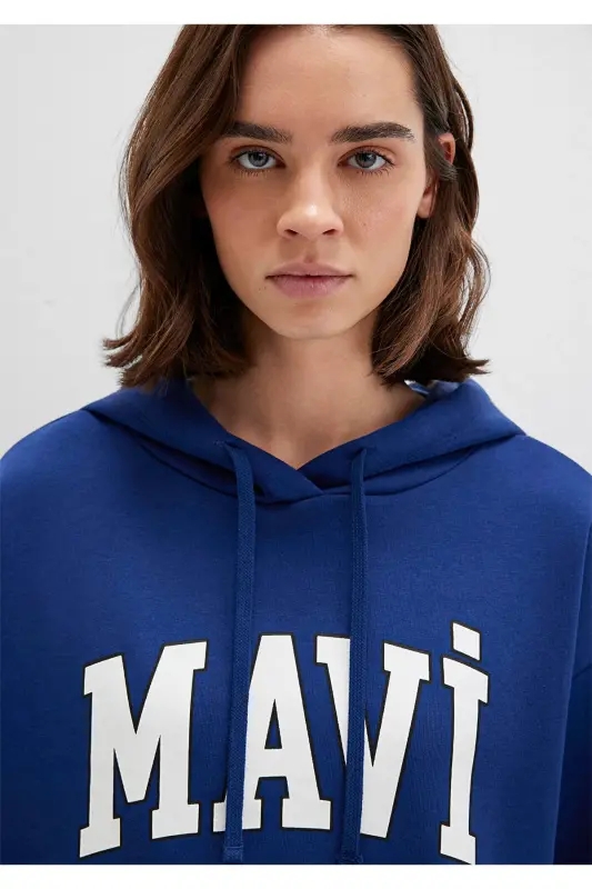 Logo Baskılı Sweatshirt Oversize/Geniş Kesim 1600361-70722 - Mavi-70722 - 6