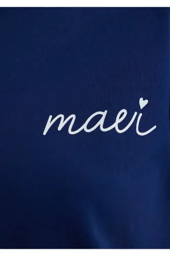 Logo Baskılı Lacivert Tişört Semi Slim Fit / Yarı Dar Kesim 1612962-70722-Mavi - 7