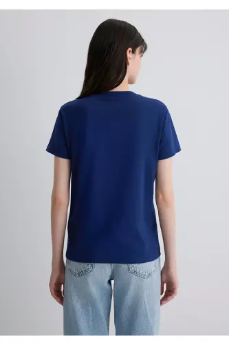 Logo Baskılı Lacivert Tişört Semi Slim Fit / Yarı Dar Kesim 1612962-70722 - Mavi-70722 - 5