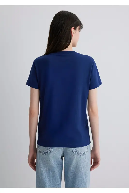 Logo Baskılı Lacivert Tişört Semi Slim Fit / Yarı Dar Kesim 1612962-70722 - Mavi-70722 - 5