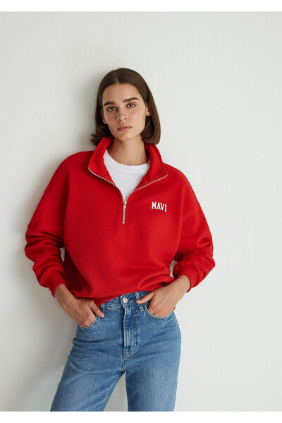 Logo Baskılı Yarı Fermuarlı Kırmızı Sweatshirt 1s10179-86417 - 21