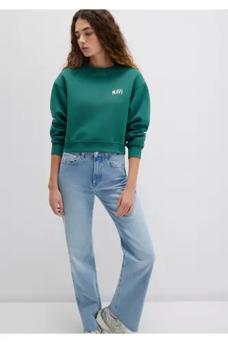 Logo Baskılı Yeşil Crop Sweatshirt 1611601-71874-Yeşil - MAVI (1)