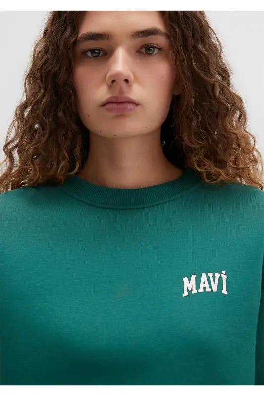 Logo Baskılı Yeşil Crop Sweatshirt 1611601-71874 - Yeşil - 5