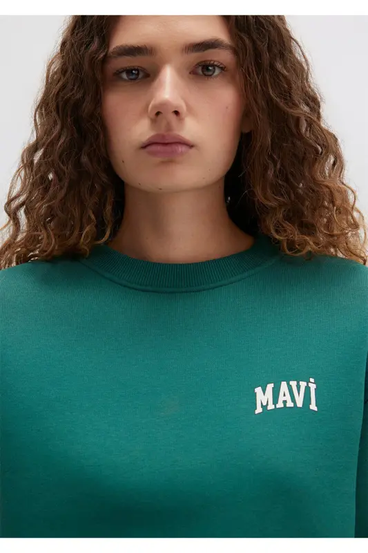 Logo Baskılı Yeşil Crop Sweatshirt 1611601-71874-Yeşil - 5