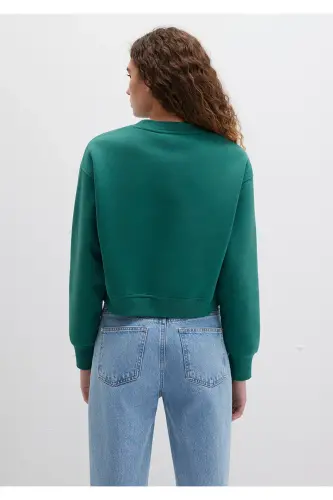 Logo Baskılı Yeşil Crop Sweatshirt 1611601-71874-Yeşil - 4