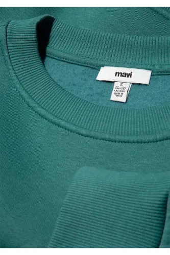 Logo Baskılı Yeşil Crop Sweatshirt 1611601-71874-Yeşil - 6