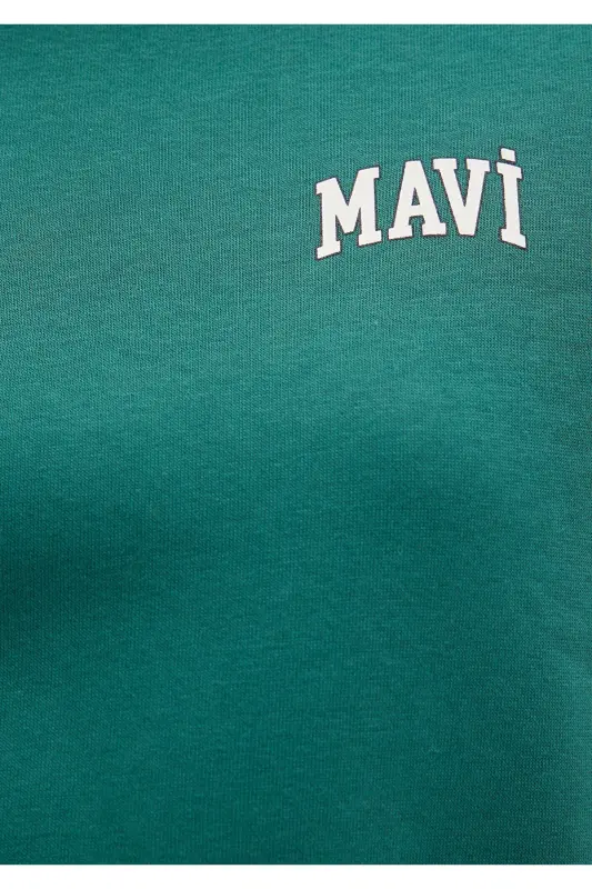 Logo Baskılı Yeşil Crop Sweatshirt 1611601-71874-Yeşil - 7