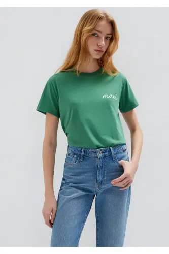 Logo Baskılı Yeşil Tişört Semi Slim Fit / Yarı Dar Kesim 1612962-71881-Yeşil - 3