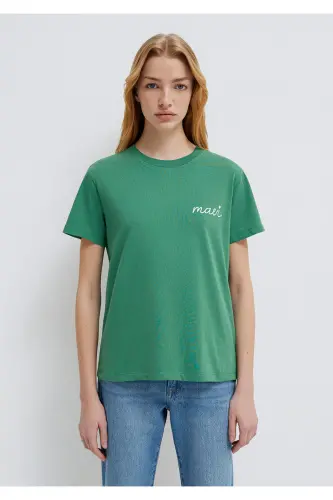 Logo Baskılı Yeşil Tişört Semi Slim Fit / Yarı Dar Kesim 1612962-71881-Yeşil - 4