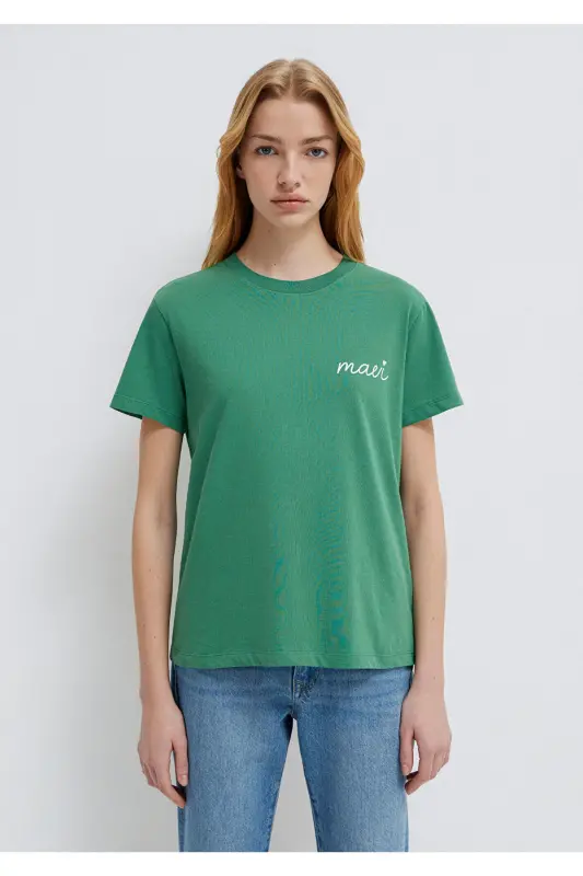 Logo Baskılı Yeşil Tişört Semi Slim Fit / Yarı Dar Kesim 1612962-71881-Yeşil - 4