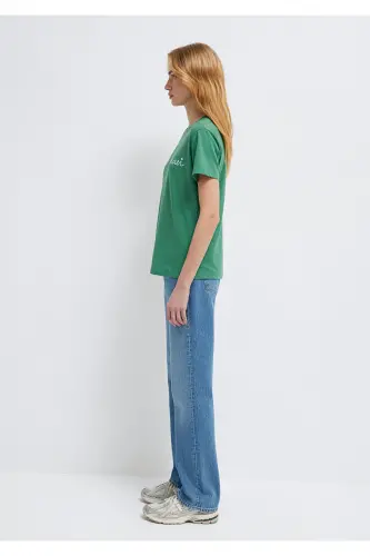 Logo Baskılı Yeşil Tişört Semi Slim Fit / Yarı Dar Kesim 1612962-71881-Yeşil - 5