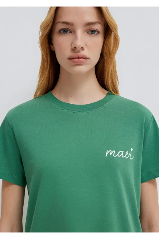 Logo Baskılı Yeşil Tişört Semi Slim Fit / Yarı Dar Kesim 1612962-71881-Yeşil - 7