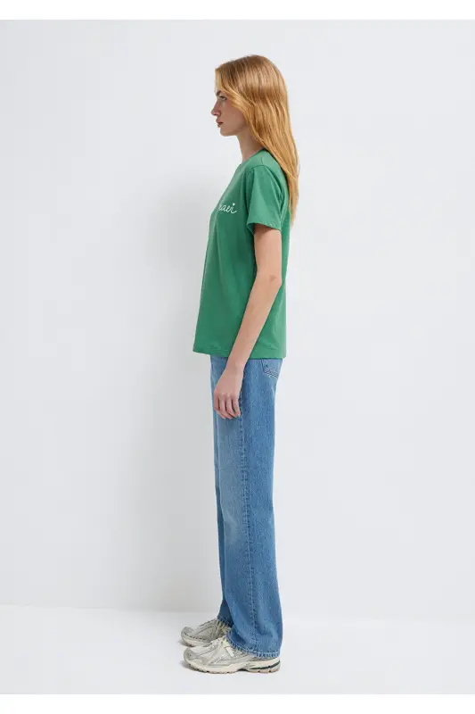 Logo Baskılı Yeşil Tişört Semi Slim Fit / Yarı Dar Kesim 1612962-71881-Yeşil - 5