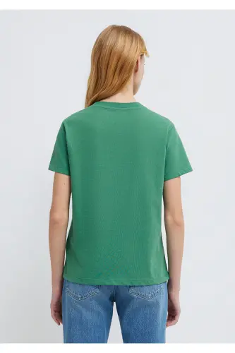 Logo Baskılı Yeşil Tişört Semi Slim Fit / Yarı Dar Kesim 1612962-71881-Yeşil - 6