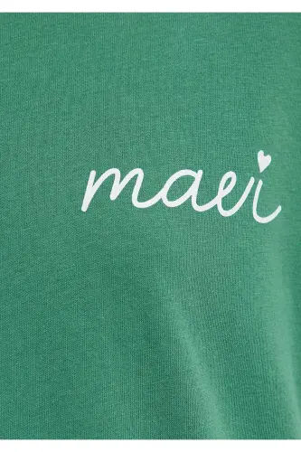 Logo Baskılı Yeşil Tişört Semi Slim Fit / Yarı Dar Kesim 1612962-71881-Yeşil - 8