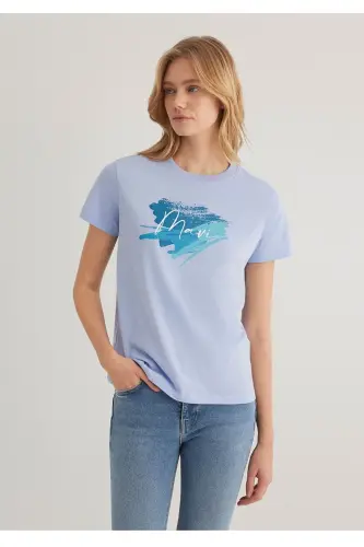 logo basklılı regular fit kadın t-shirt - Lila - 1