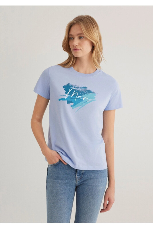 logo basklılı regular fit kadın t-shirt - Lila - 1