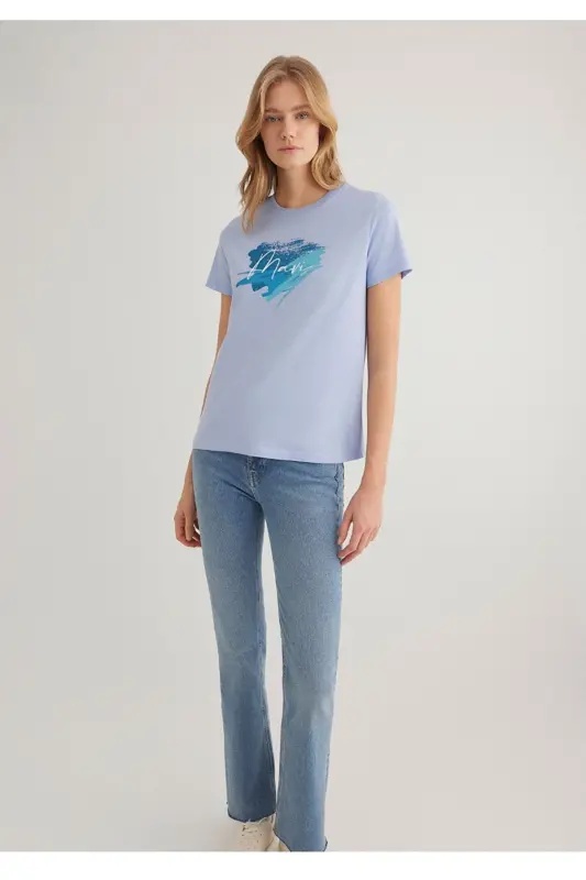 logo basklılı regular fit kadın t-shirt - Lila - 2
