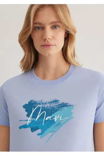 logo basklılı regular fit kadın t-shirt - Lila - 4