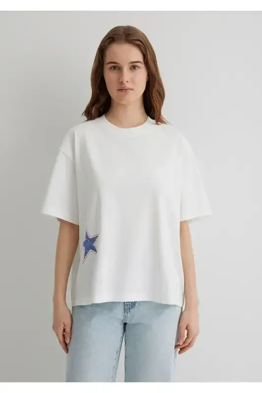 Лого Белая футболка с принтом на спине Oversize / Большая ширина - 5