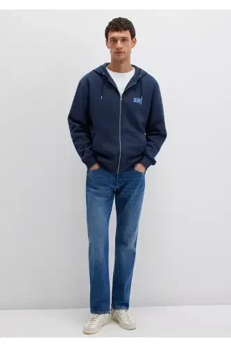 Logo Bosilgan Fermuarli Ko'k Rangli Svitshot 0611715-70490 - MAVI (1)