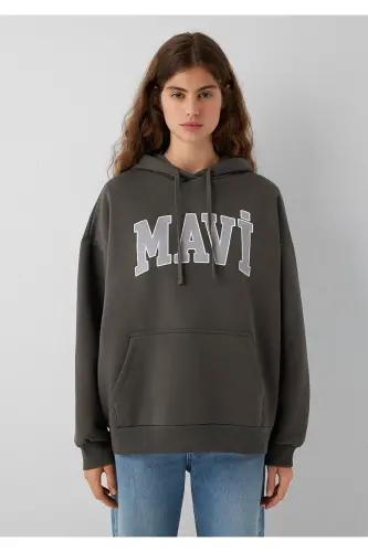 Logo bosilgan kapüşonli haki sweatshirt 1600361-71598 - Yashil - 3