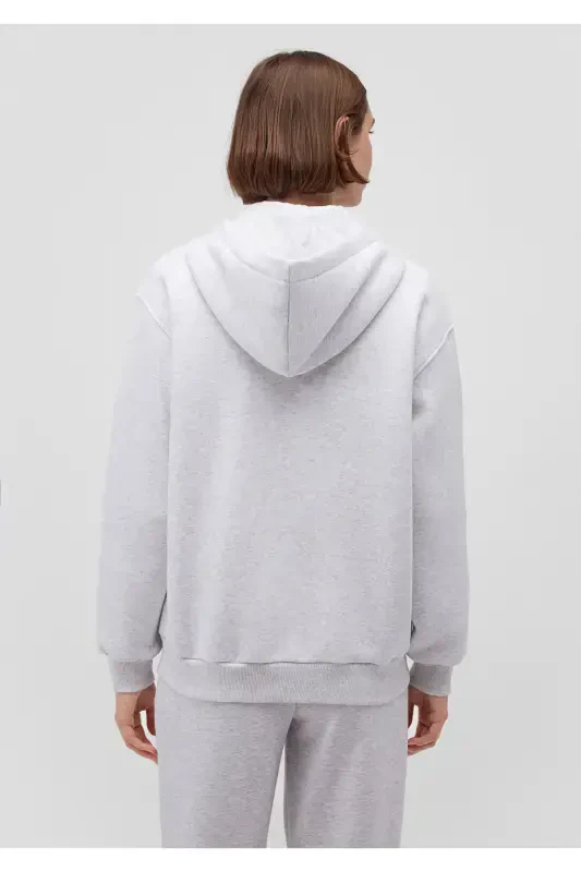 Logo Bosilgan Kaputli Fermuarli Kulrang Sviter 1s10178-85438 - 4