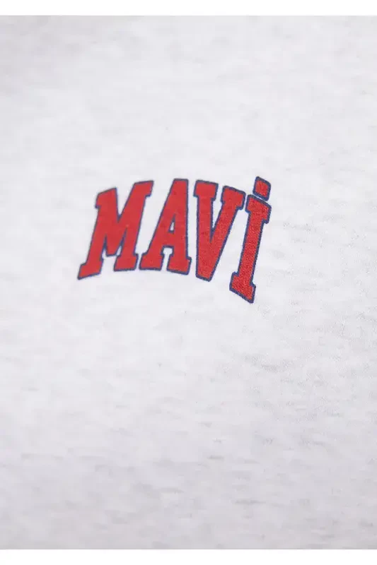 Logo Bosilgan Kaputli Fermuarli Kulrang Sviter 1s10178-85438 - 7