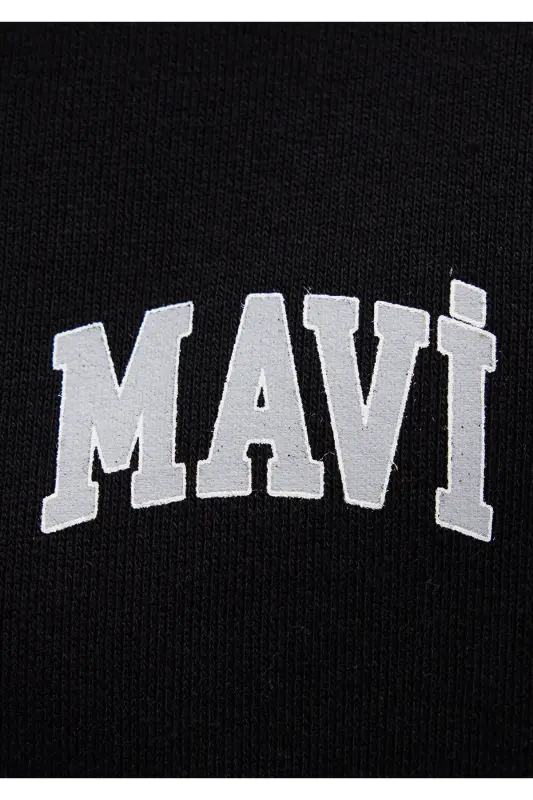 Logo Bosilgan Kaputli Fermuarli Qora Svitshot 1s10178-900 - 7