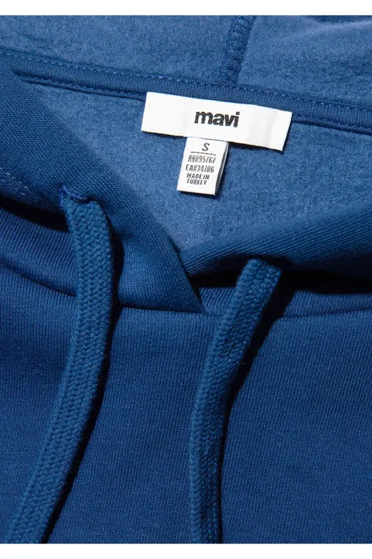 Logo Bosilgan Kaputli Ko'k Rangli Svitshot 1600361-82625 - 7