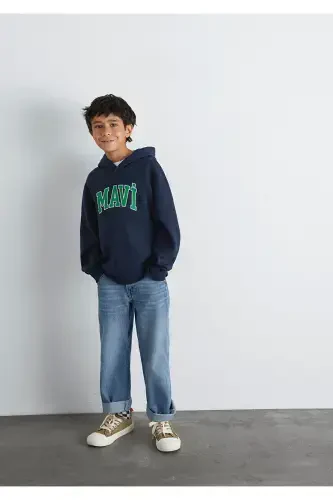 Logo Bosilgan Moviy Kaputli Futbolka - 1