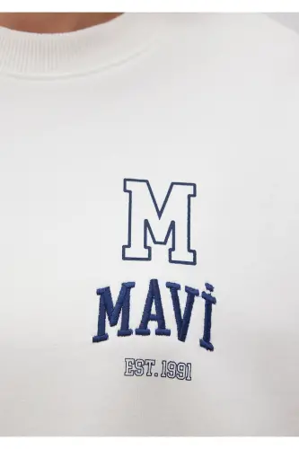 Logo Bosilgan Oq Svitshot 1s10148-70069 - MAVI (1)