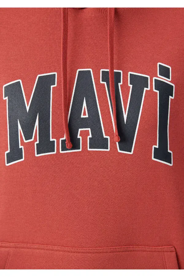 Logo Bosilgan Qizil Kaputli Svitshot 1600361-70459 - 5