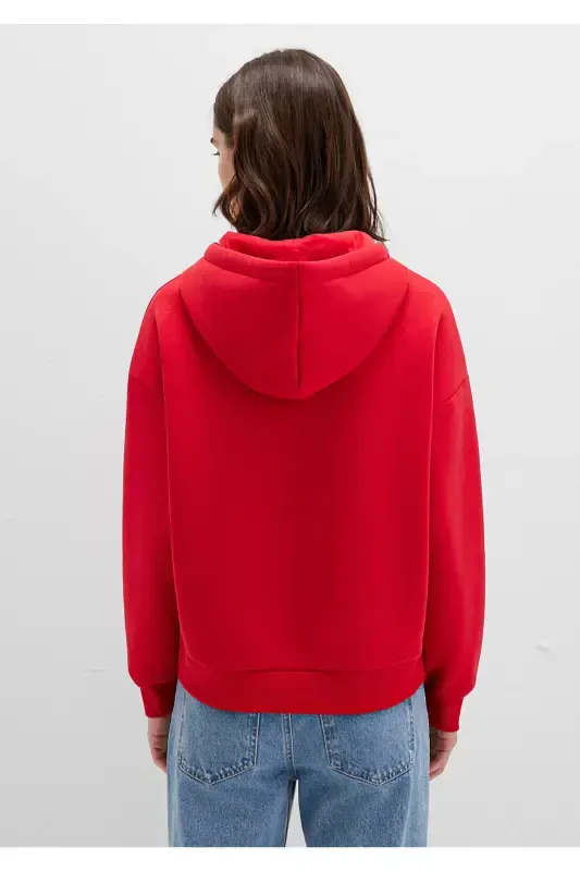 Logo Bosilgan Qizil Kaputli Svitshot 168334-35476 - 6