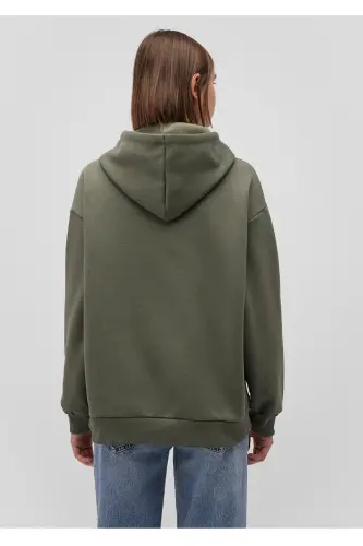 logo bosma naqshli kapüşonli kulrang oversize svitşot-Haki - 5