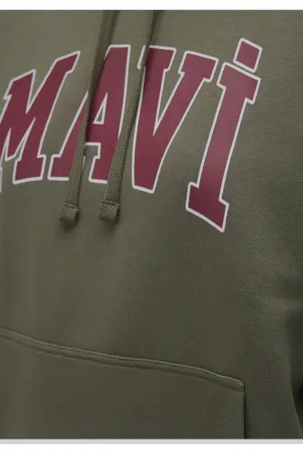 logo bosma naqshli kapüşonli kulrang oversize svitşot-Haki - 7