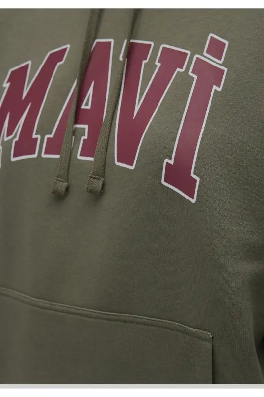 logo bosma naqshli kapüşonli kulrang oversize svitşot-Haki - 7