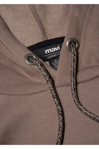 Logo Embroidered Hooded Brown Sweatshirt 065809-87875-Brown - 6