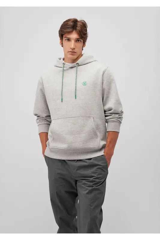 Logo Embroidered Hooded Gray Sweatshirt 065809-80196-Gray - MAVI