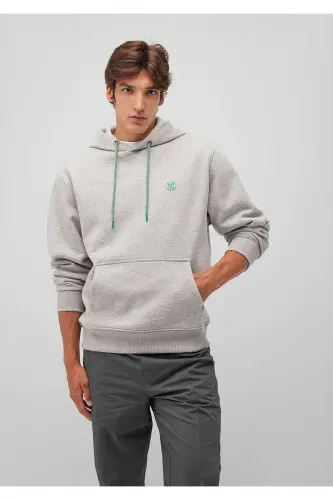 Logo Embroidered Hooded Gray Sweatshirt 065809-80196-Gray - 2