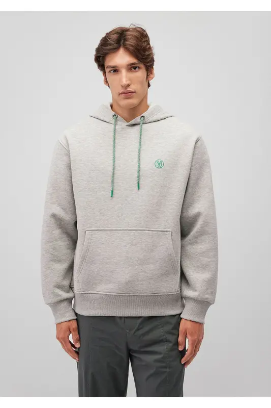 Logo Embroidered Hooded Gray Sweatshirt 065809-80196-Gray - 3