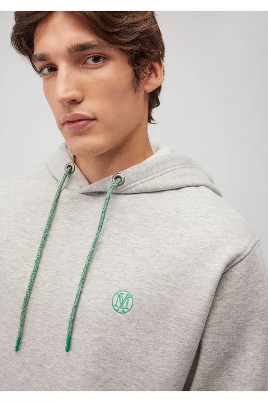 Logo Embroidered Hooded Gray Sweatshirt 065809-80196-Gray - 5