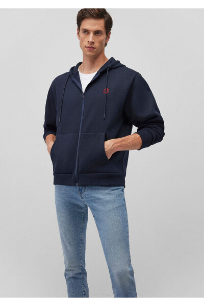 Logo Hoodie Zip Navy Sweatshirt 066979-70490 - 1