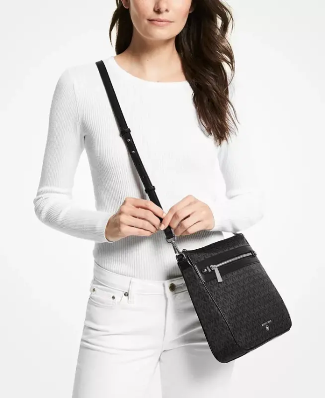 Logo Jet Set Charm Large North South Crossbody-Black/Silver - 2