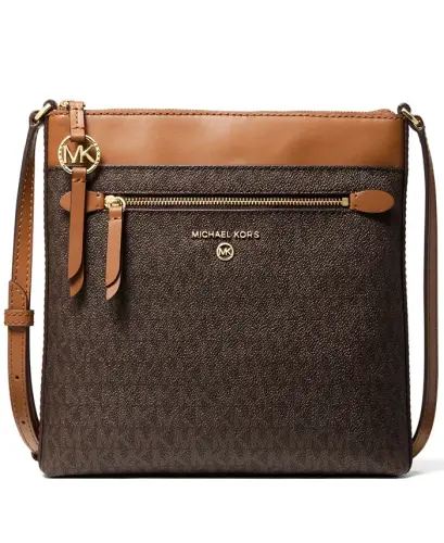 Logo Jet Set Charm Small North South Flat Crossbody - Brown/ Acorn 