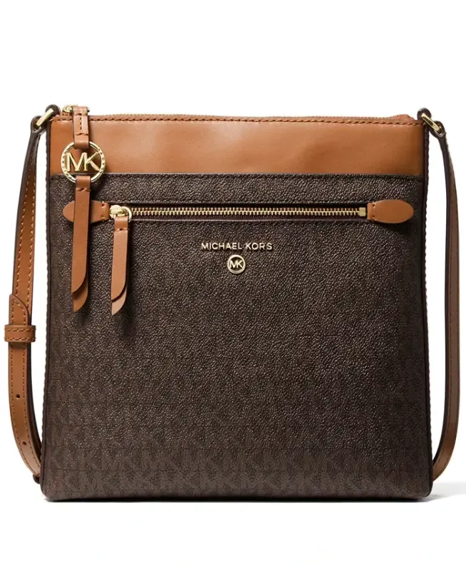 Logo Jet Set Charm Small North South Flat Crossbody - Brown/ Acorn - 1