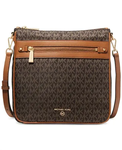 Logo Jet Set Charm Large North South Crossbody-Brown/Acorn 