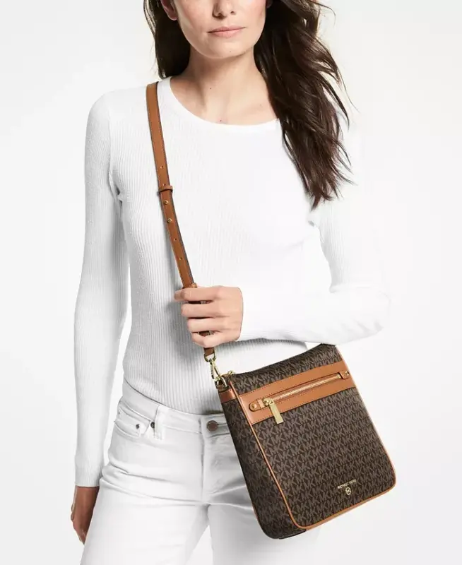 Logo Jet Set Charm Large North South Crossbody-Brown/Acorn - 2